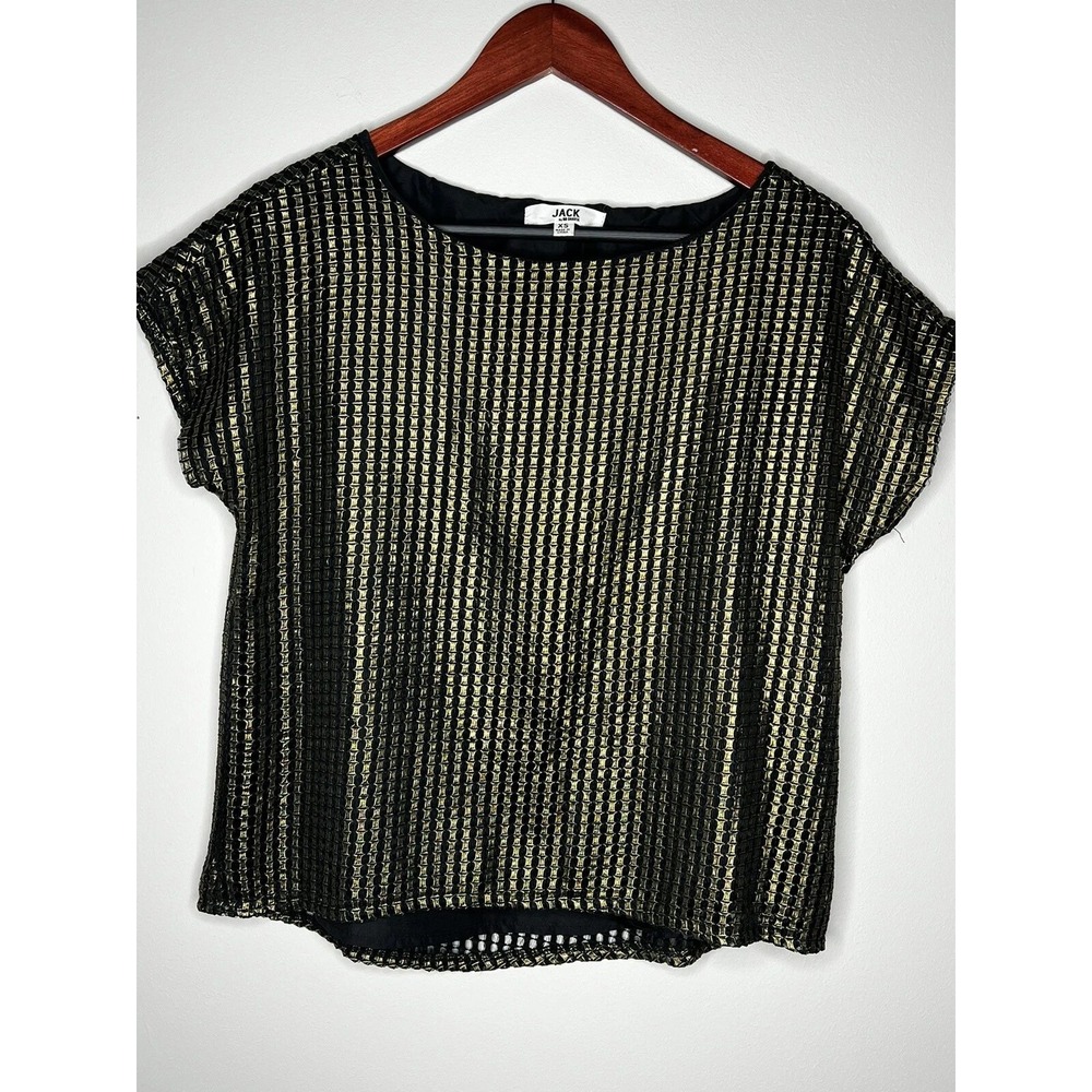 Jack by BB Dakota Top Womens XS Black Gold Metallic Geometric Party Glam Festive